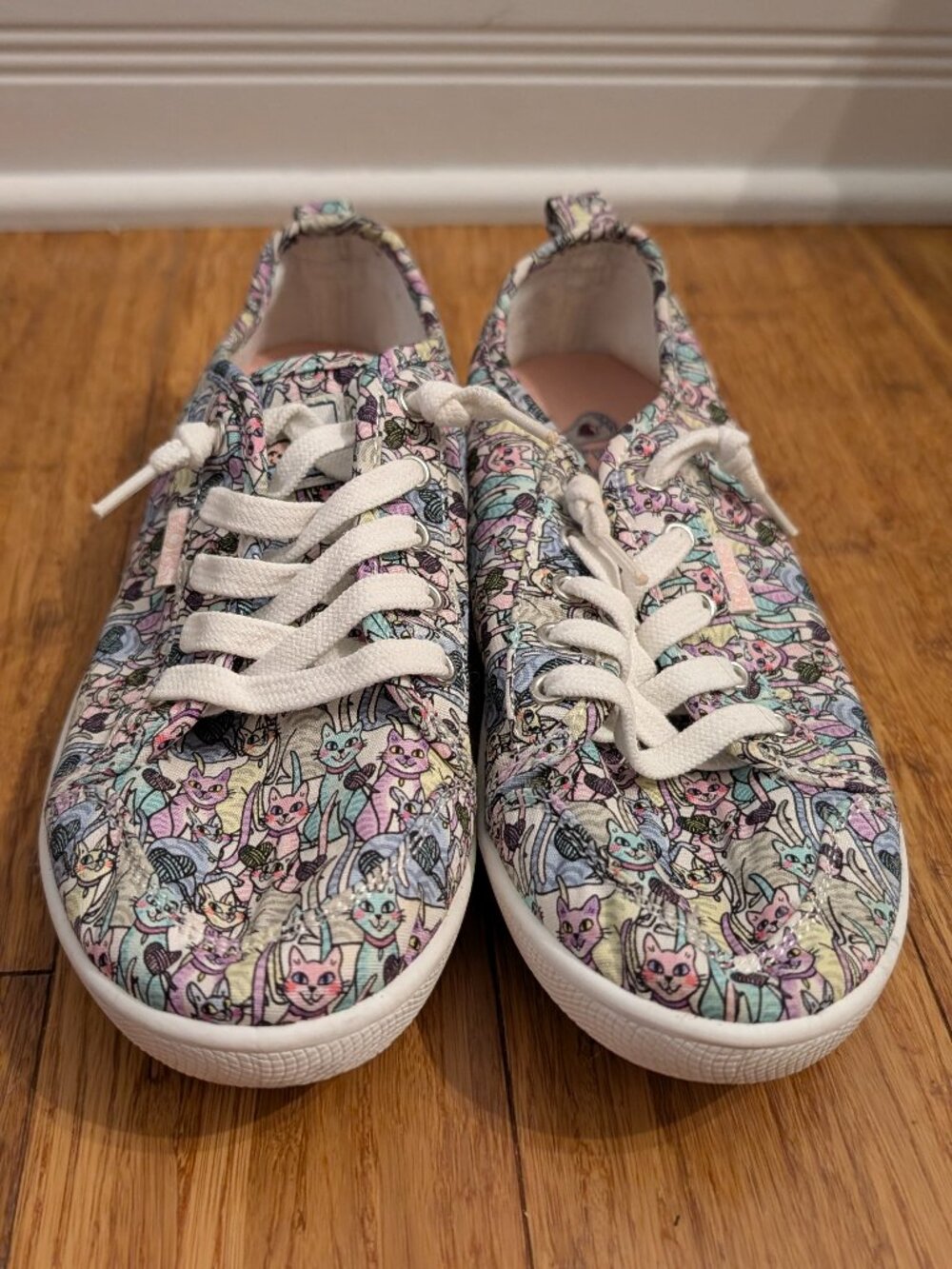 Bobs by Skechers Memory Foam Cartoon Cat Print Sneakers, Size 7